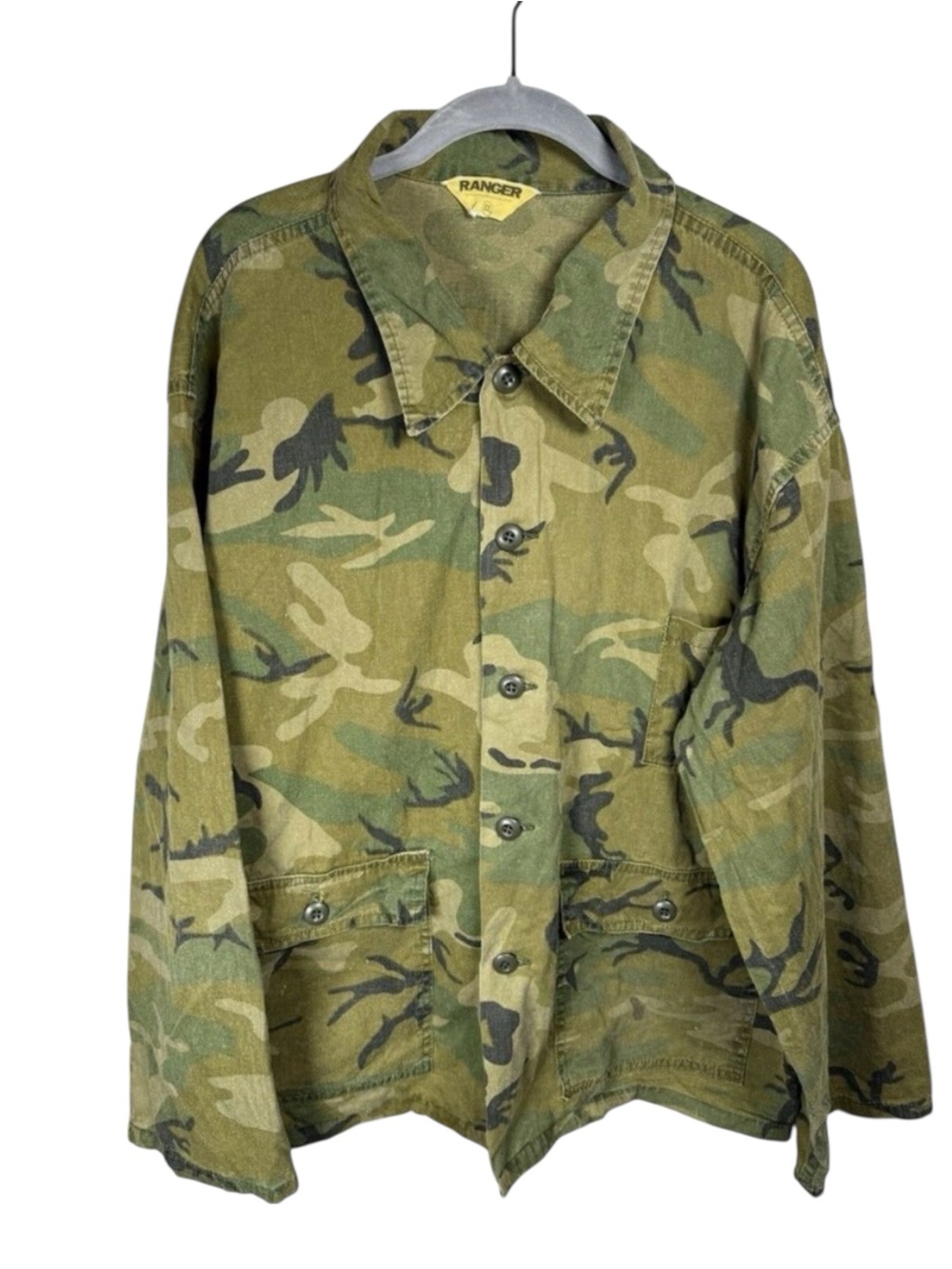 Vintage 70s Ranger Shirt Mens XXL Camo Field Hunting Outdoors Grunge Military